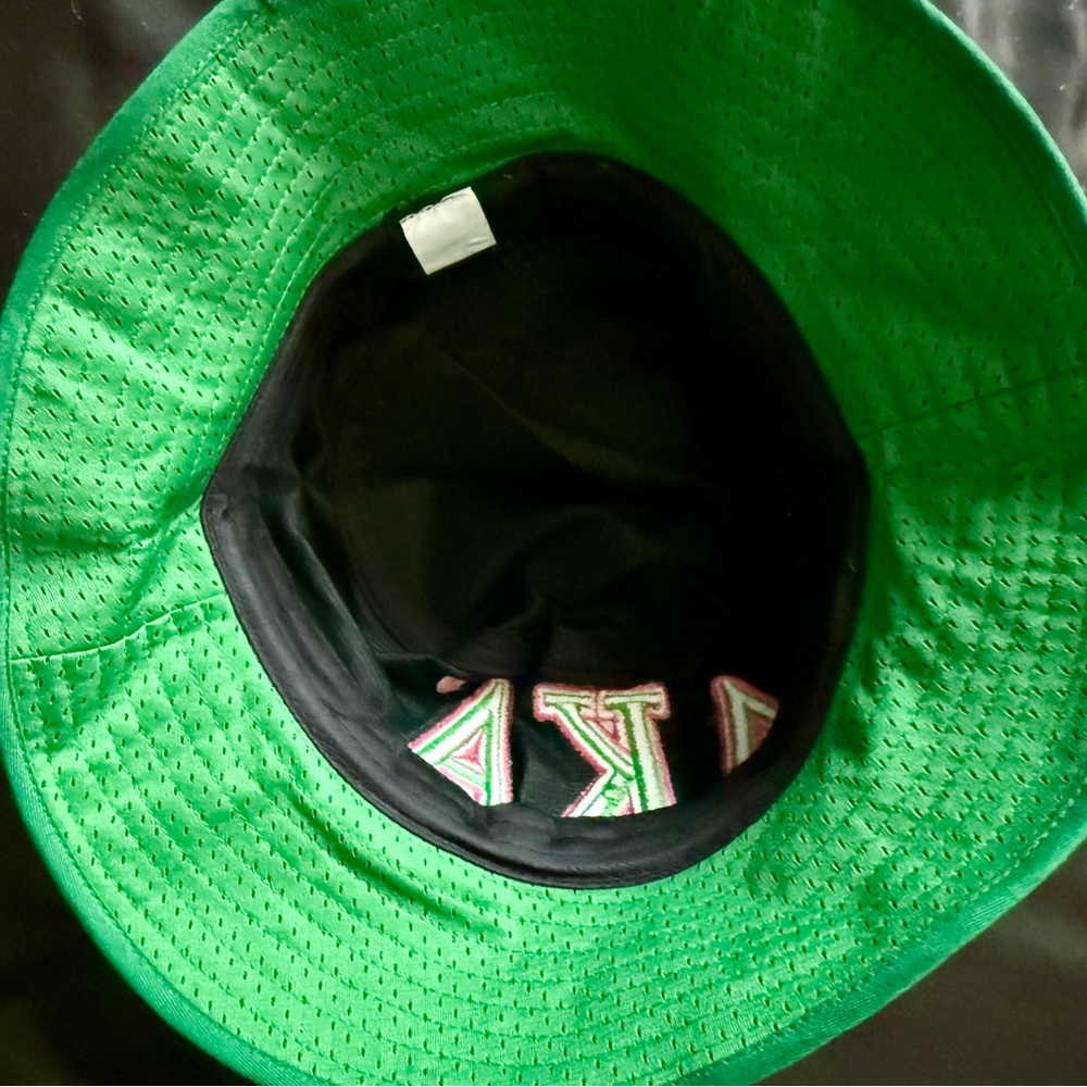 Green Bucket Hat with Pink Embroidery - Picture 5 of 5